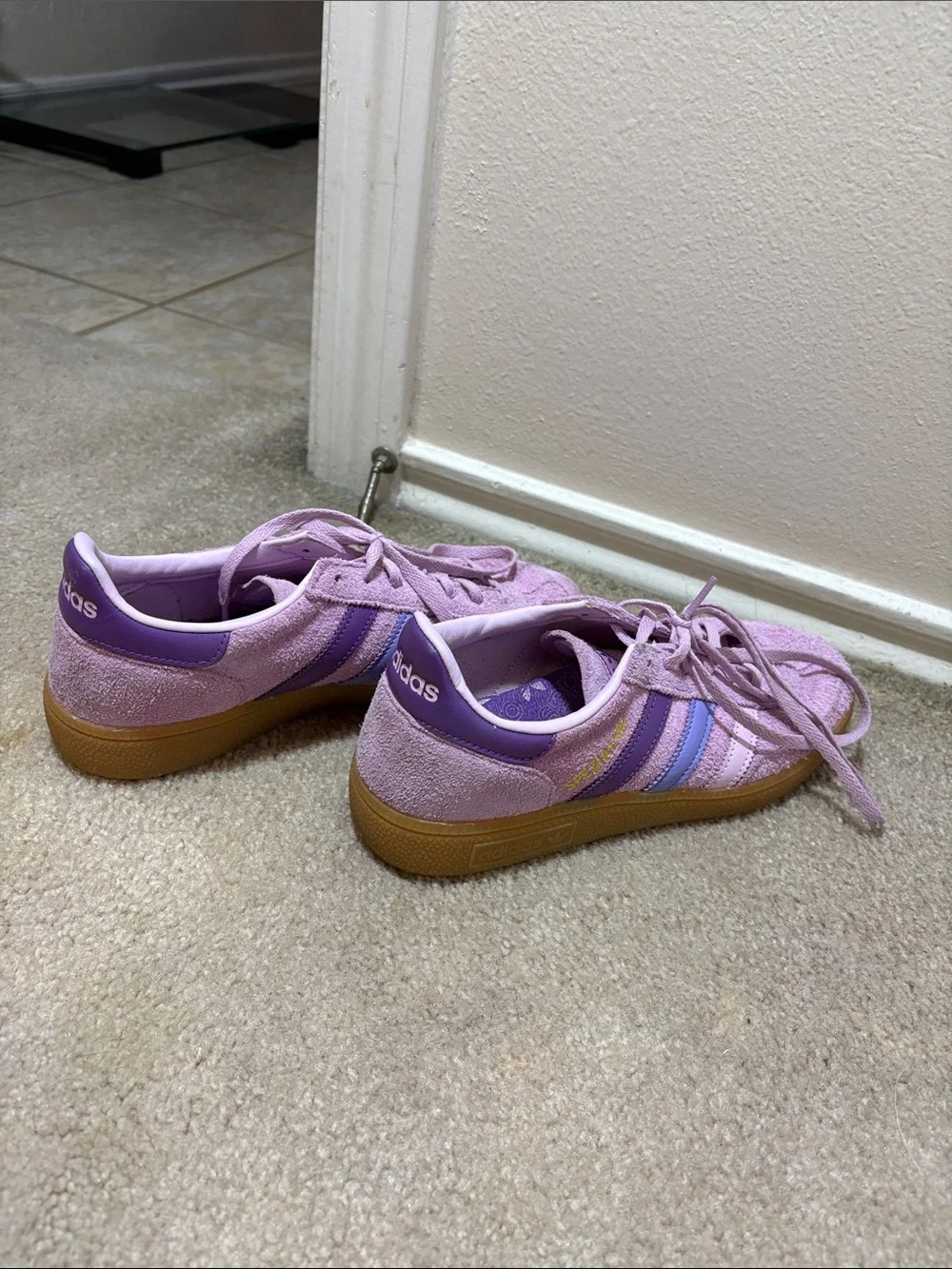 adidas Lavender Suede Sneakers with Purple and Light Blue Stripes - Picture 7 of 7
